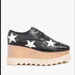Stella McCartney Black White Star Vegan Elyse Platform Derby Shoes, Size 35